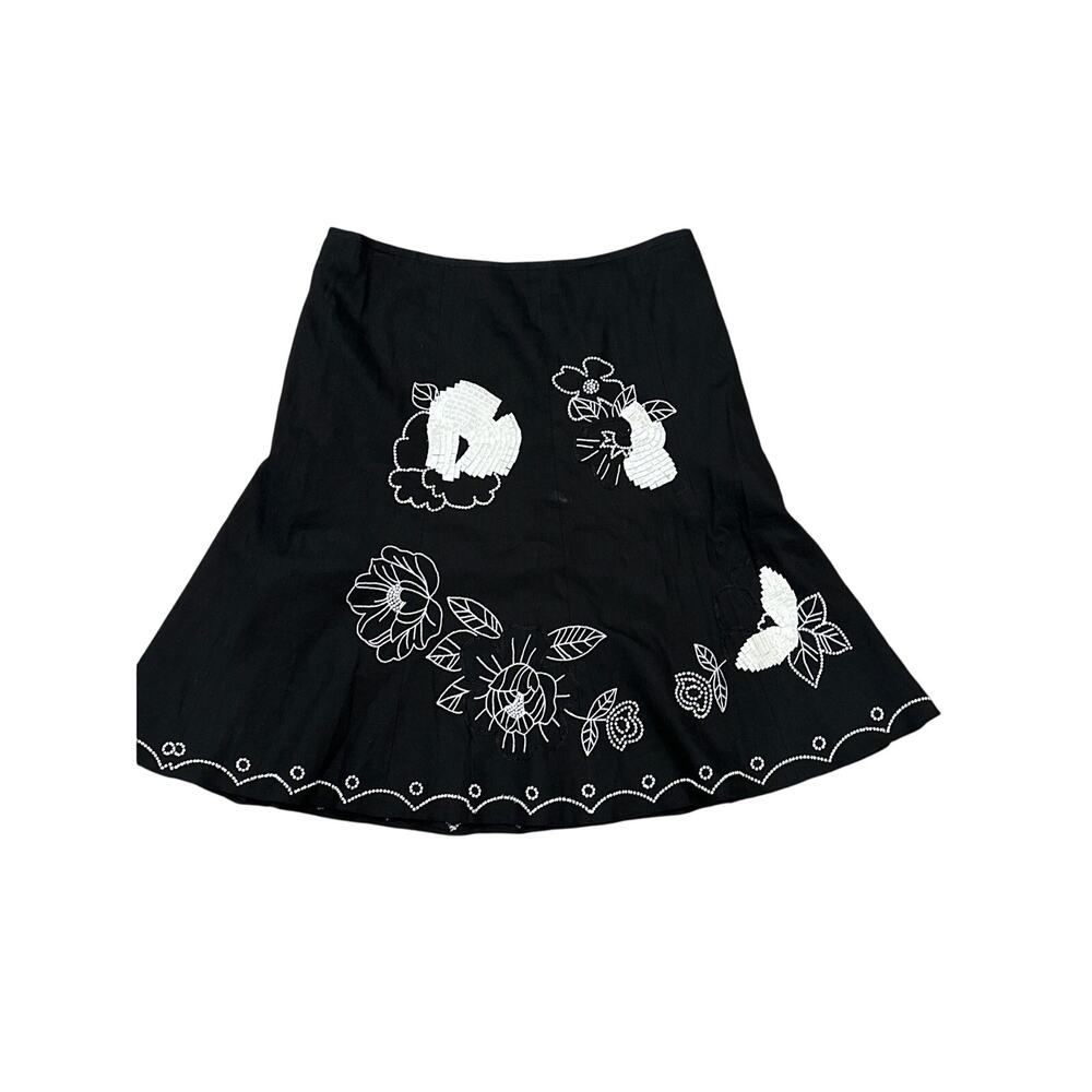Etcetera Linen Skirt Black White Embroidery Beaded Ribbon 10 Whimsigoth Fairy